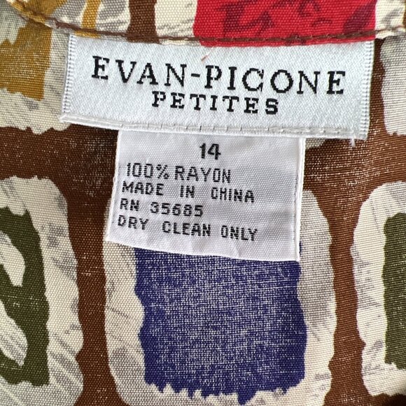 Vtg Evan Picone Sz 14P Button-up 80s NOS Geometric Colorful Blouse Autumn - Picture 8 of 8
